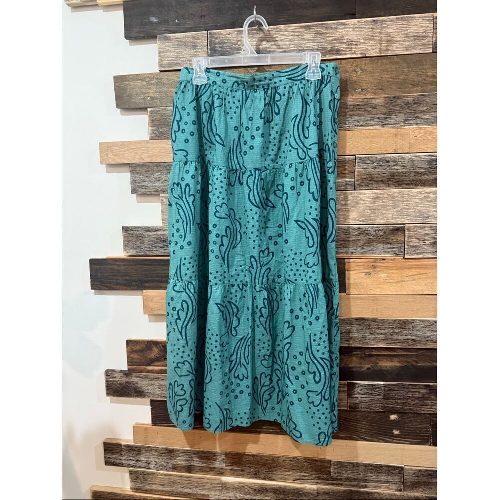 Gudrun Sjoden green leaves tiered skirt size Medium